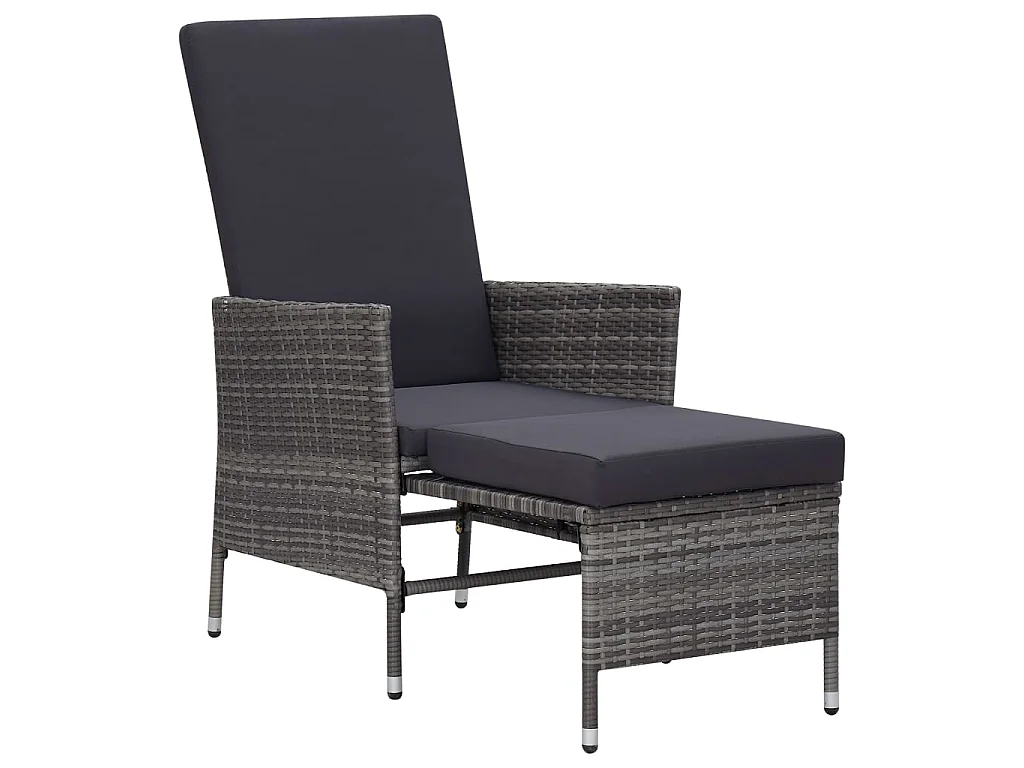 Sedia da Giardino Reclinabile con Cuscino in Polyrattan Grigio