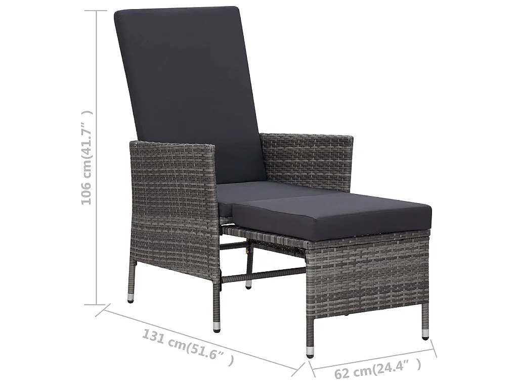 Sedia da Giardino Reclinabile con Cuscino in Polyrattan Grigio
