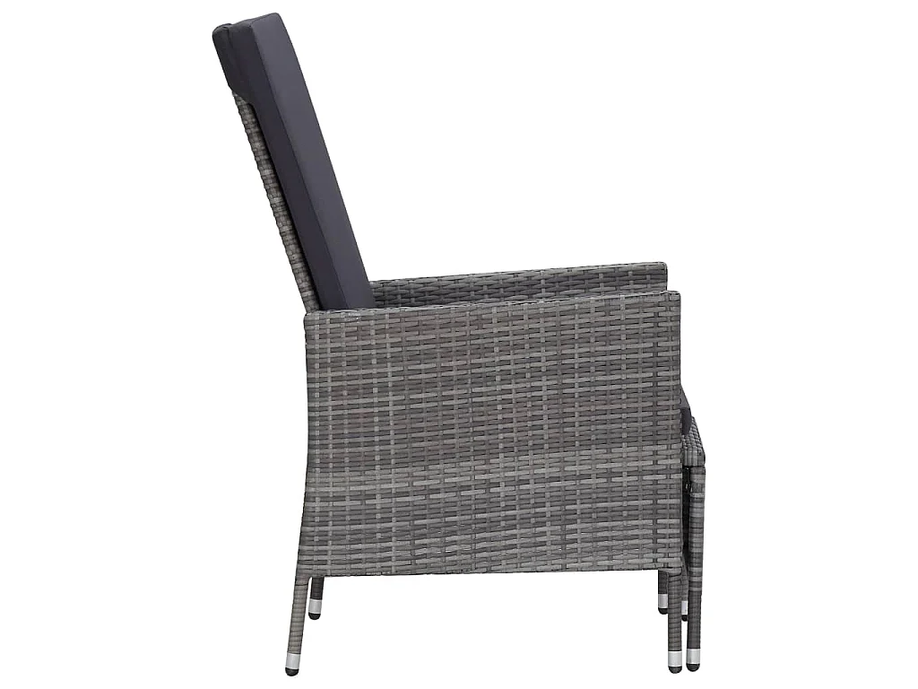 Sedia da Giardino Reclinabile con Cuscino in Polyrattan Grigio