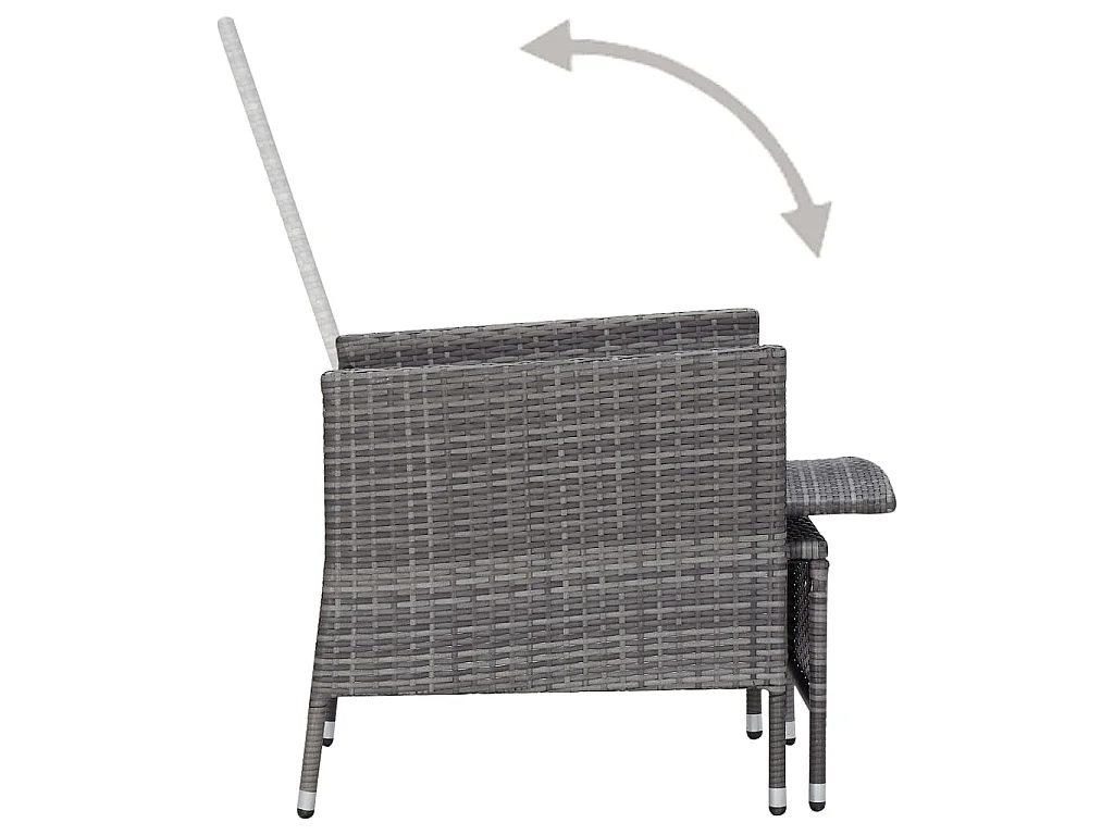 Sedia da Giardino Reclinabile con Cuscino in Polyrattan Grigio