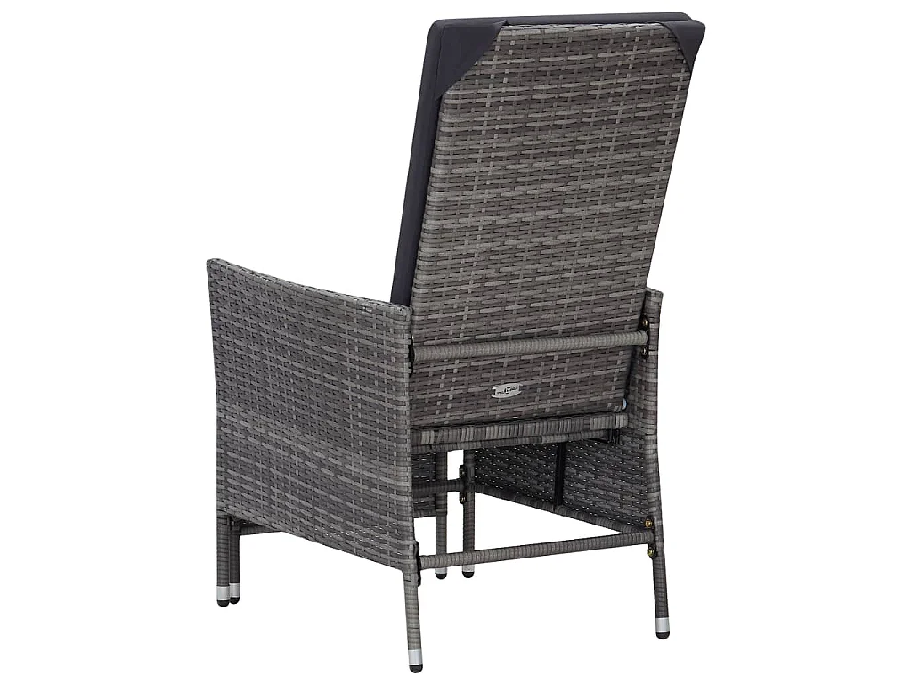 Sedia da Giardino Reclinabile con Cuscino in Polyrattan Grigio