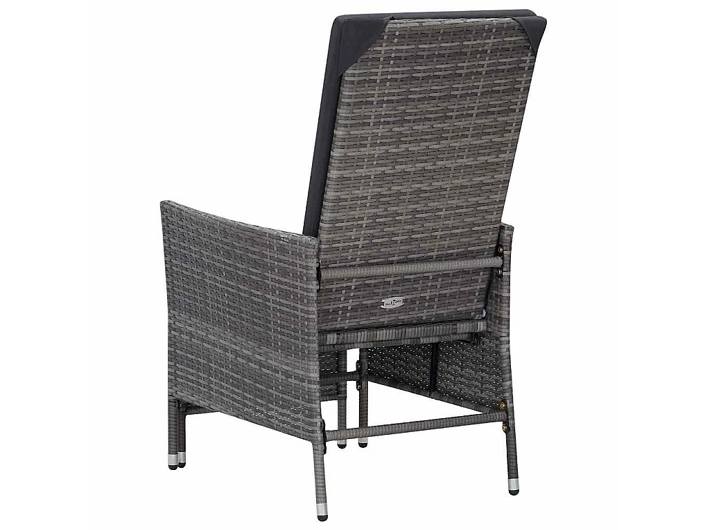 Sedia da Giardino Reclinabile con Cuscino in Polyrattan Grigio