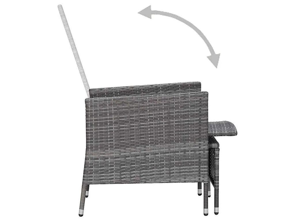Sedia da Giardino Reclinabile con Cuscino in Polyrattan Grigio