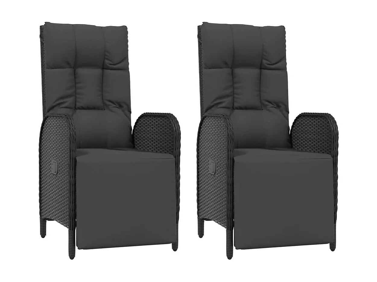 Tuinstoelen 2 st verstelbaar met kussens poly rattan zwart
