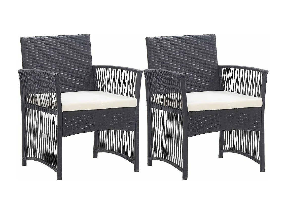 Fauteuils de jardin avec coussins lot de 2 Noir Résine tressée