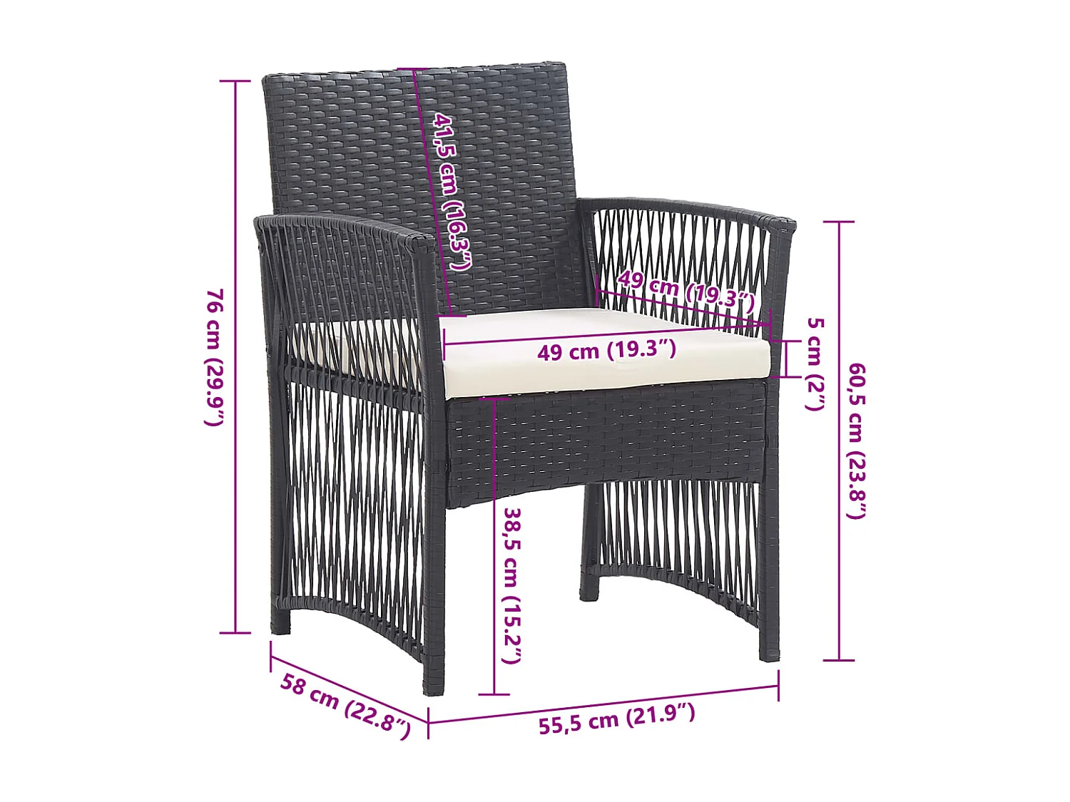 Gartensessel mit Sitzkissen 2 Stk. Schwarz Poly Rattan