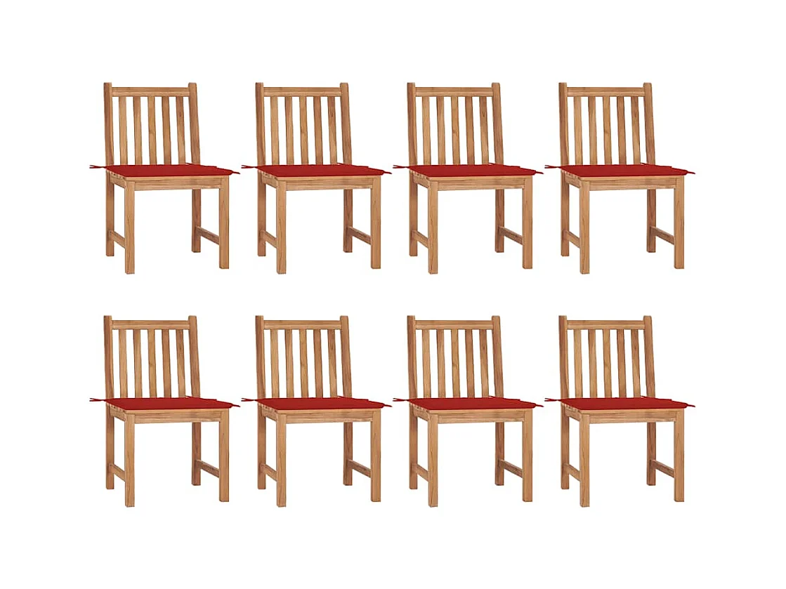 Sedie da Giardino con Cuscini 8 pz in Legno Massello di Teak