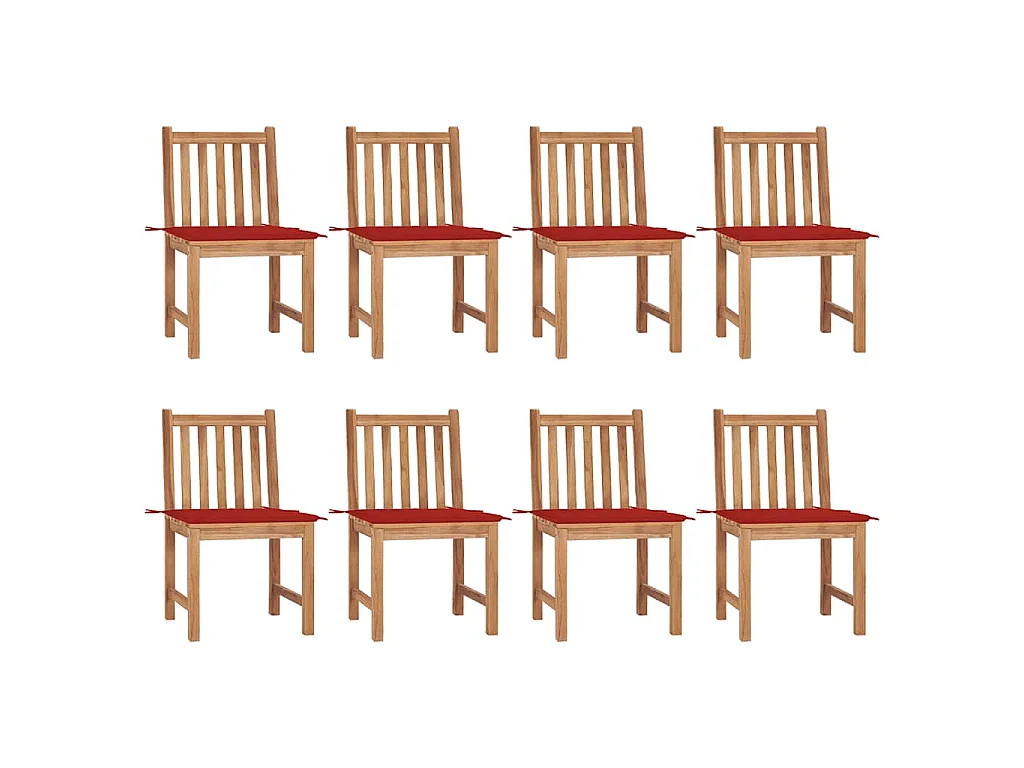 Chaises de jardin lot de 8 avec coussins Bois de teck massif