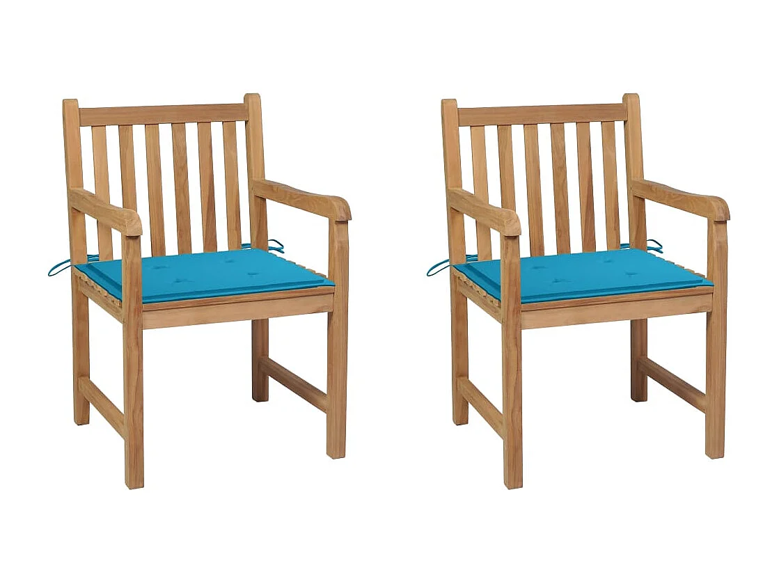 Chaises de jardin lot de 2 et coussins bleu Bois de teck massif