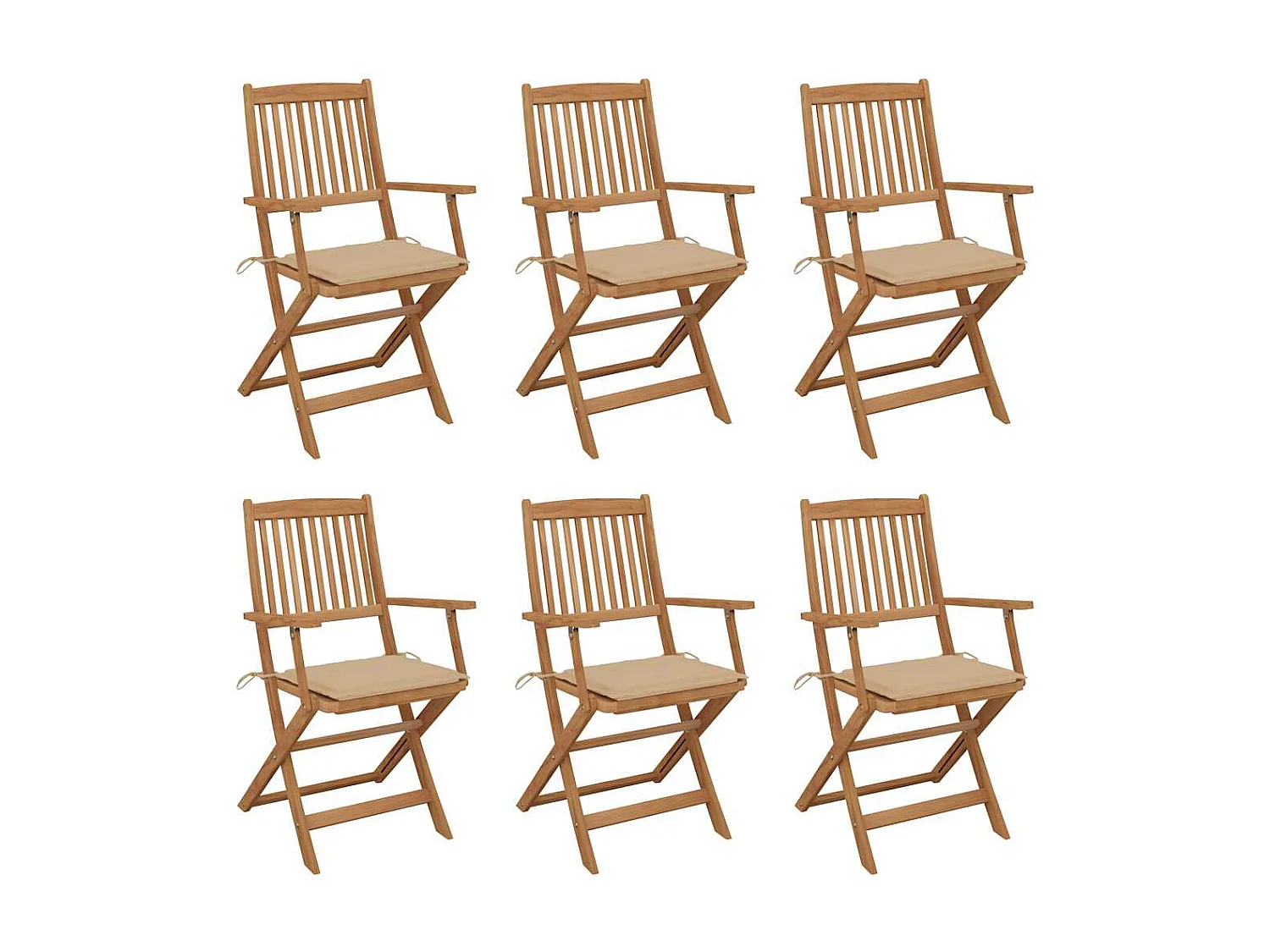 Chaises pliables de jardin lot de 6 avec coussins Bois d'acacia