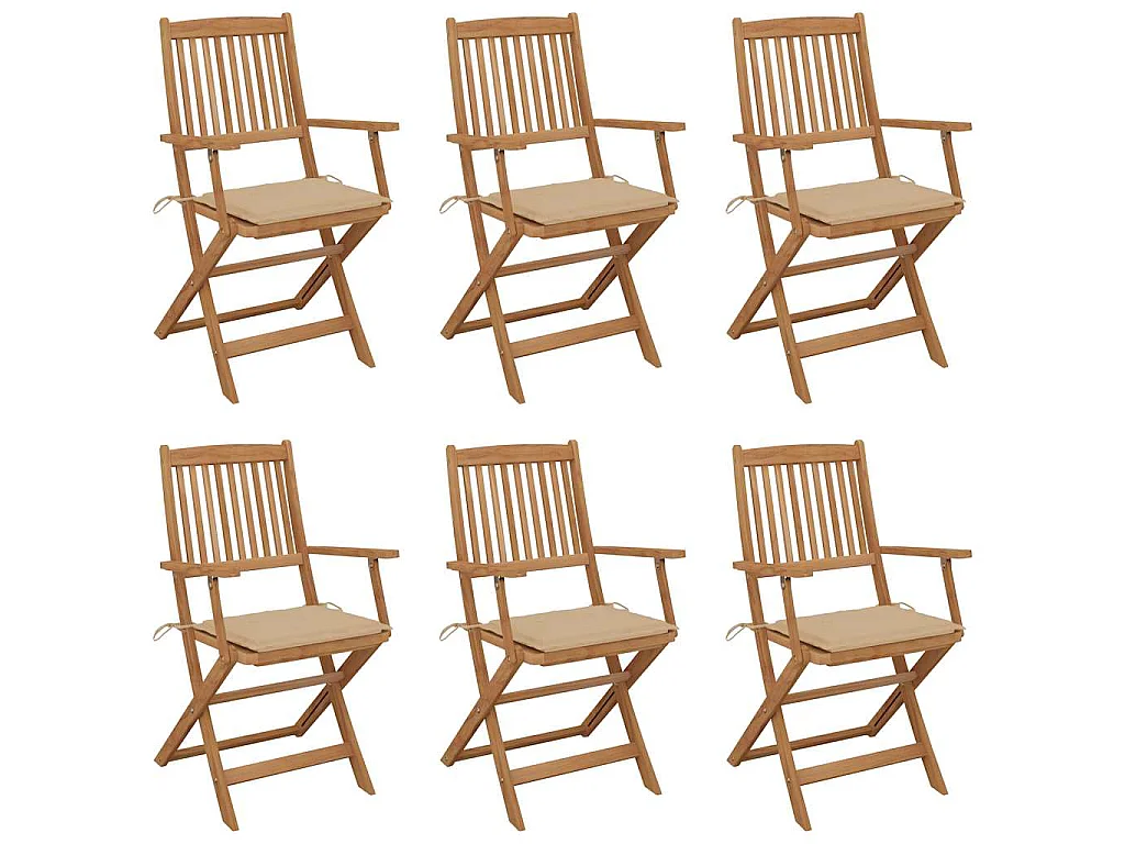 Chaises pliantes 6 pièces avec coussins en bois d'acacia massif