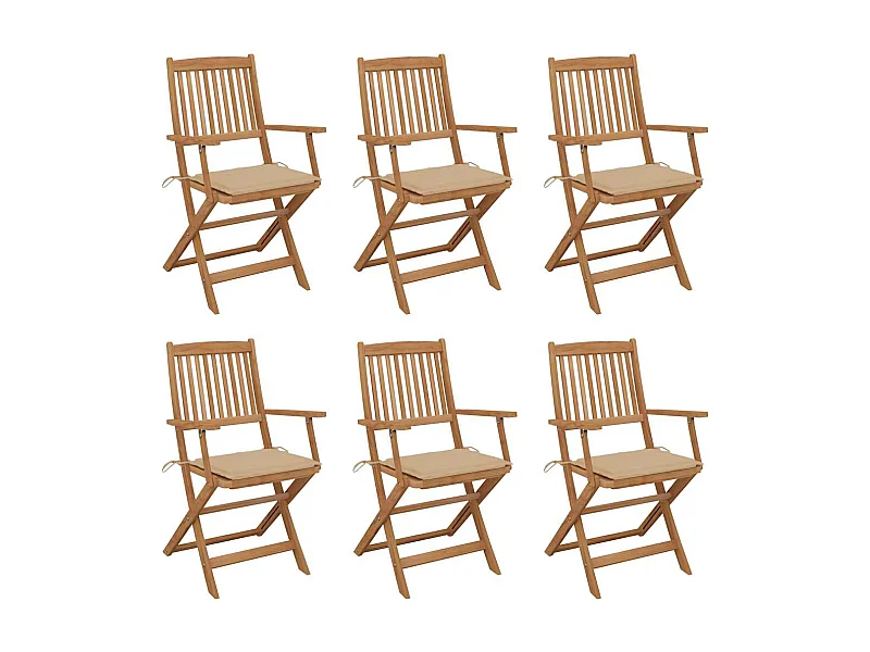 Cadeiras de jardim dobráveis c/ almofadões 6 pcs acácia maciça