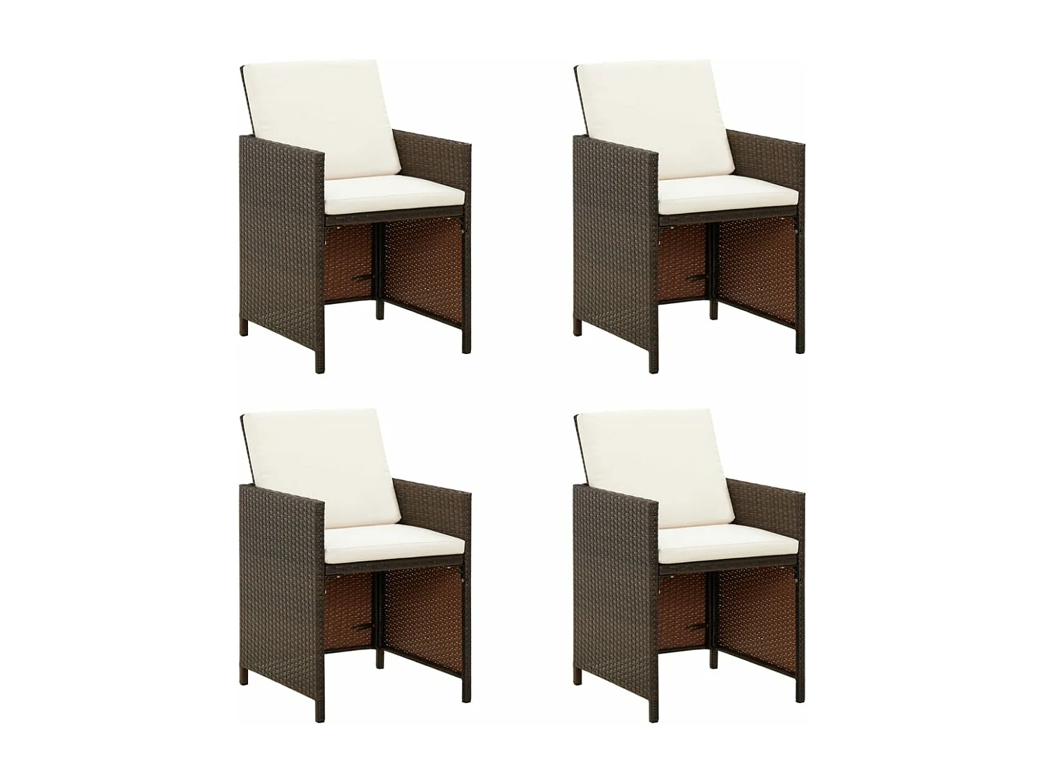Tuinstoelen 4 st met kussens poly rattan bruin