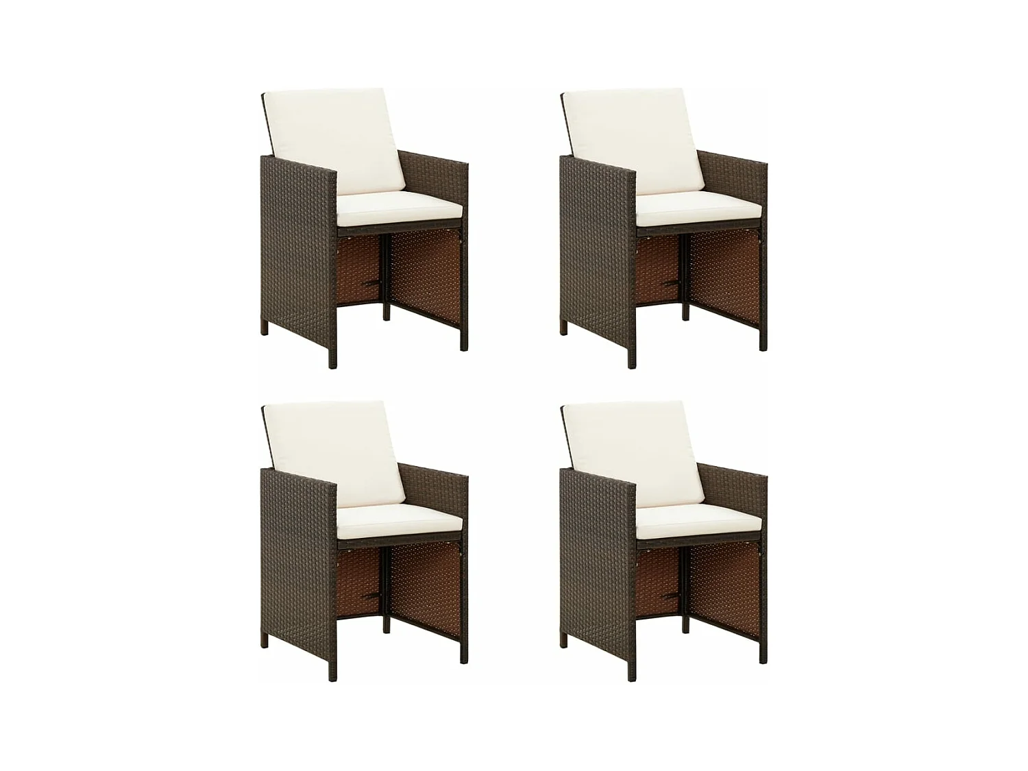 Sedie da Giardino con Cuscini 4 pz in Polyrattan Marrone