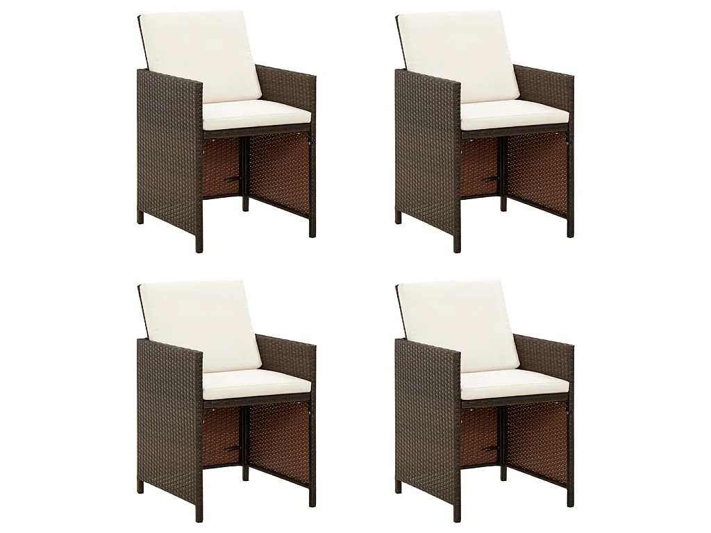 Sedie da Giardino con Cuscini 4 pz in Polyrattan Marrone
