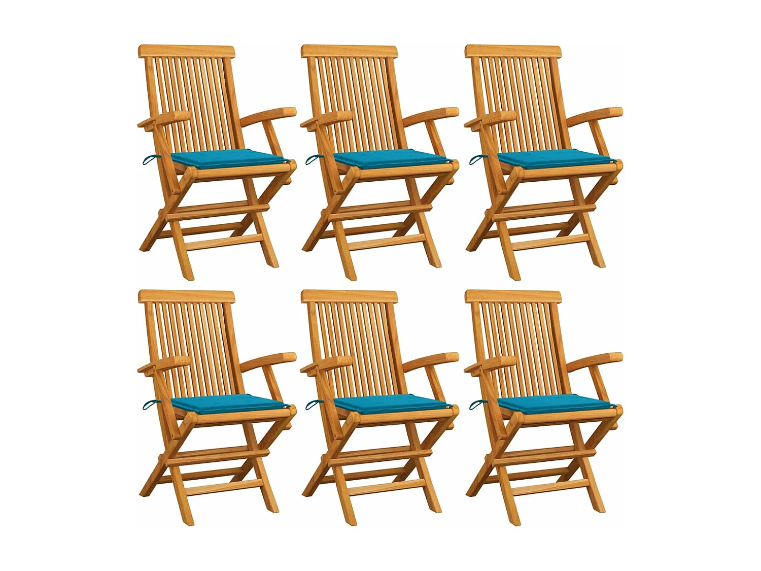 Chaises de jardin avec coussins bleu lot de 6 Bois teck massif