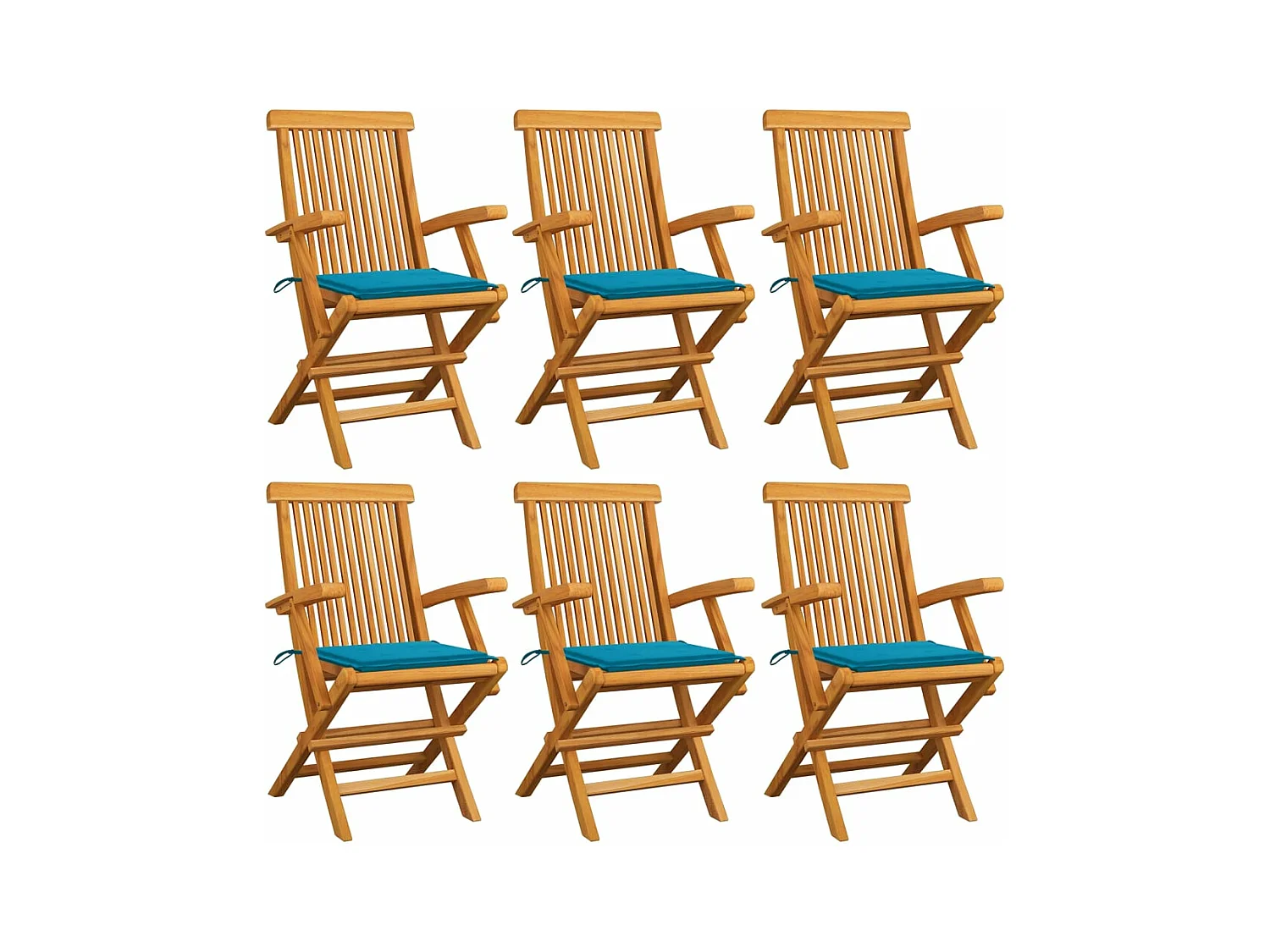 Chaises de jardin avec coussins bleu lot de 6 Bois teck massif