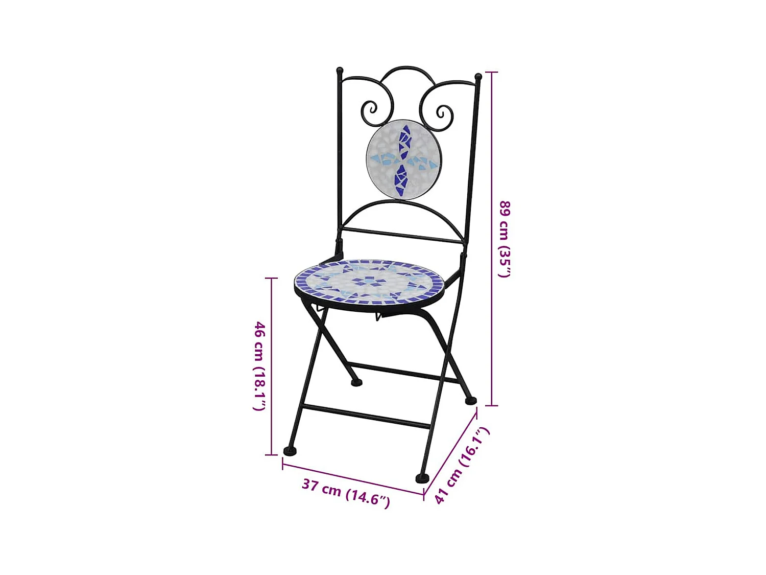 Sedie da Bistrot Pieghevoli 2 pz in Ceramica Blu e Bianco