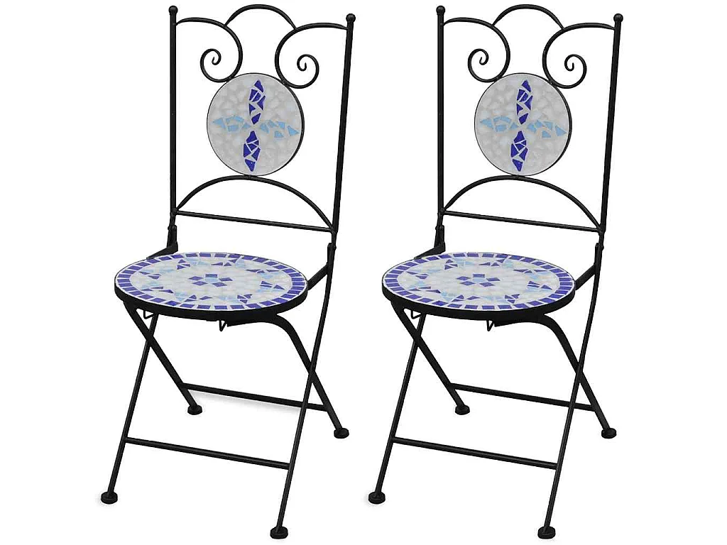 Opklapbare stoelen, 2 stuks, keramisch, blauw en wit