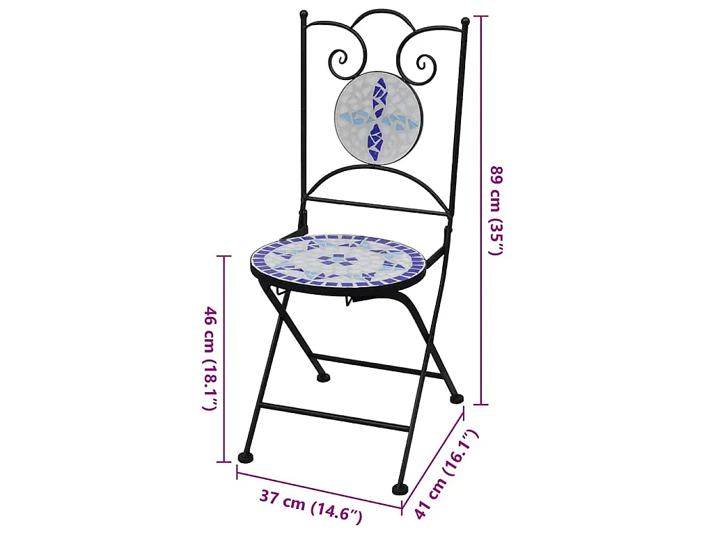 Opklapbare stoelen, 2 stuks, keramisch, blauw en wit