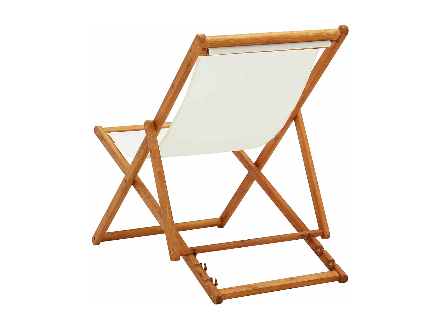Chaise pliable de plage bois d'eucalyptus et tissu blanc crème