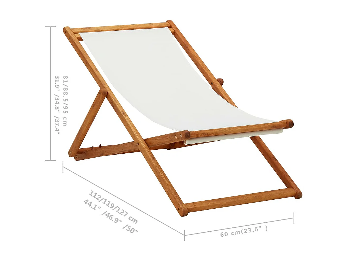 Chaise pliable de plage bois d'eucalyptus et tissu blanc crème