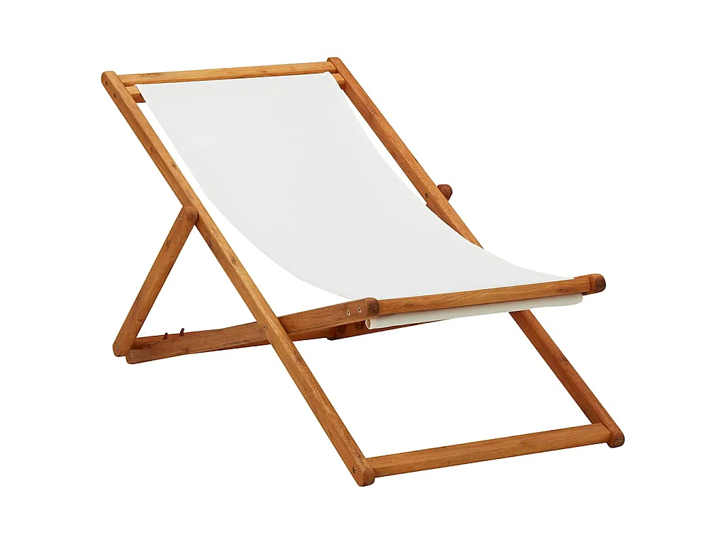 Chaise pliante en bois d'eucalyptus et tissu blanc crème