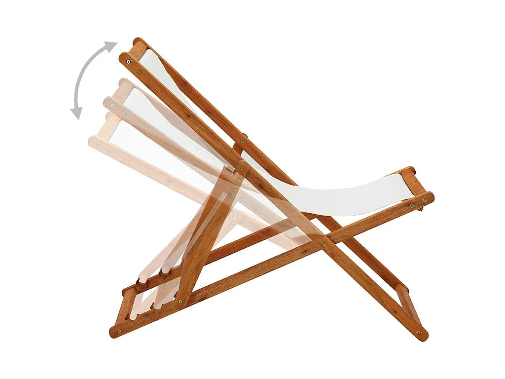 Chaise pliante en bois d'eucalyptus et tissu blanc crème