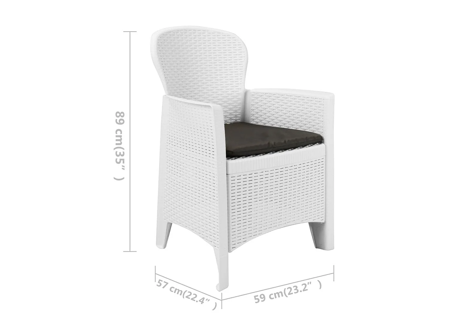 Chaise de jardin lot de 2 coussin Blanc Plastique Aspect rotin