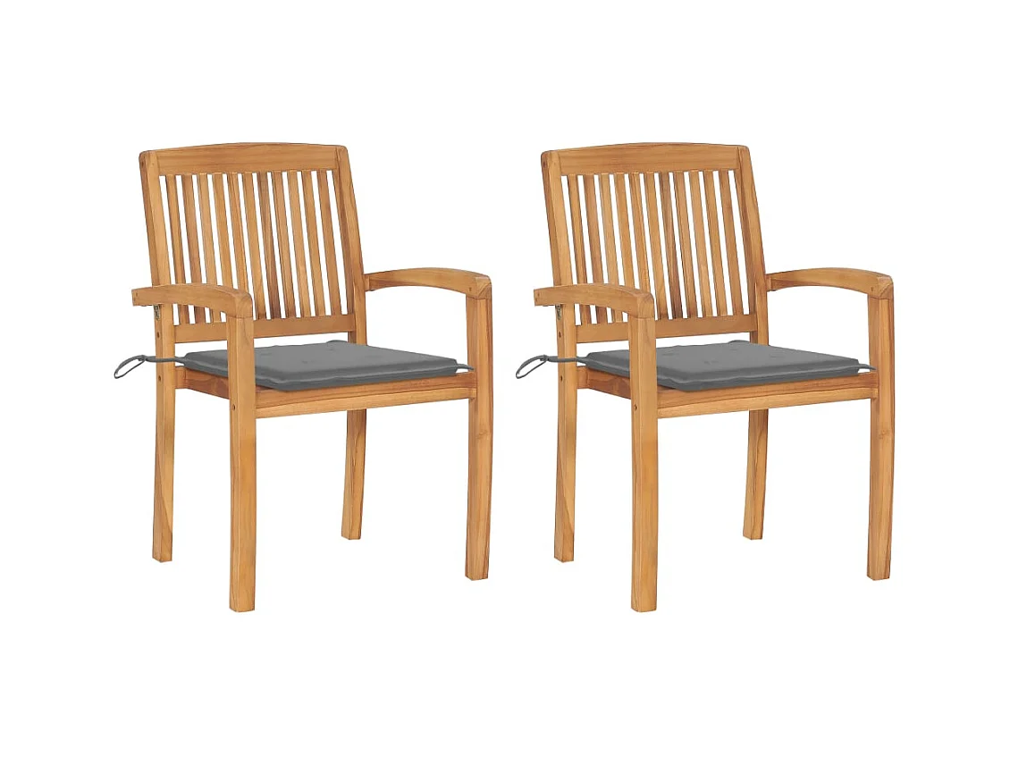 Chaises de jardin lot de 2 et coussins gris Bois de teck massif