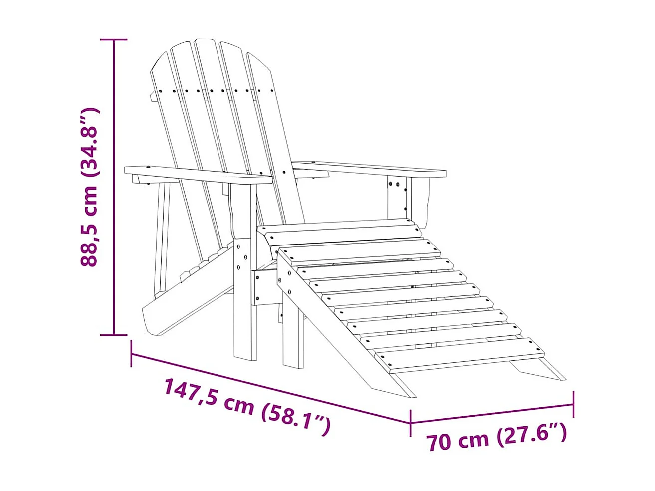 Chaise de jardin Adirondack avec pouf bois de sapin solide rose