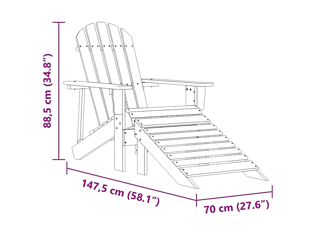 Tuinstoel Adirondack met voetenbank massief vurenhout roze