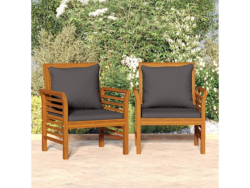 Fauteuils 2 st met donkergrijze kussens massief acaciahout