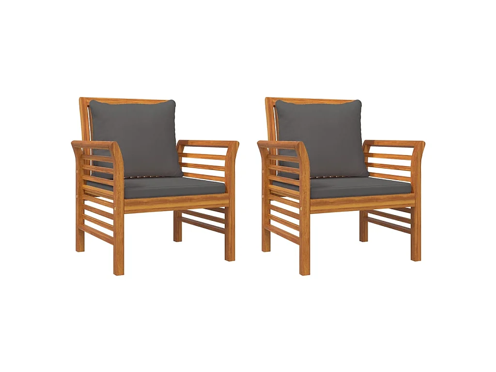 Sillones con cojines gris oscuro 2 uds madera maciza de acacia
