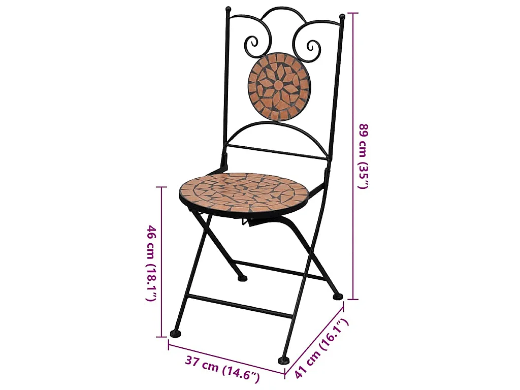Sedie pieghevoli, 2 pezzi, in ceramica e terracotta