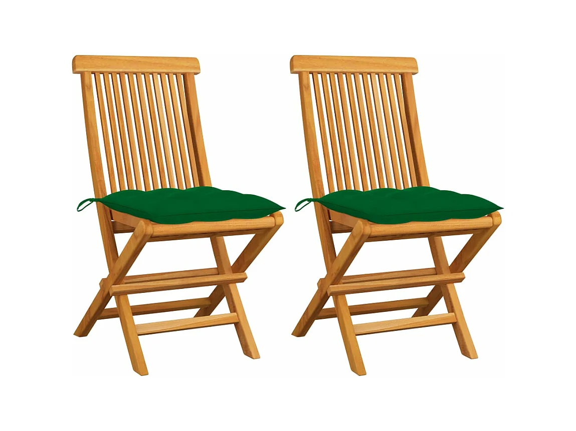 Chaises de jardin et coussins vert lot de 2 Bois de teck massif