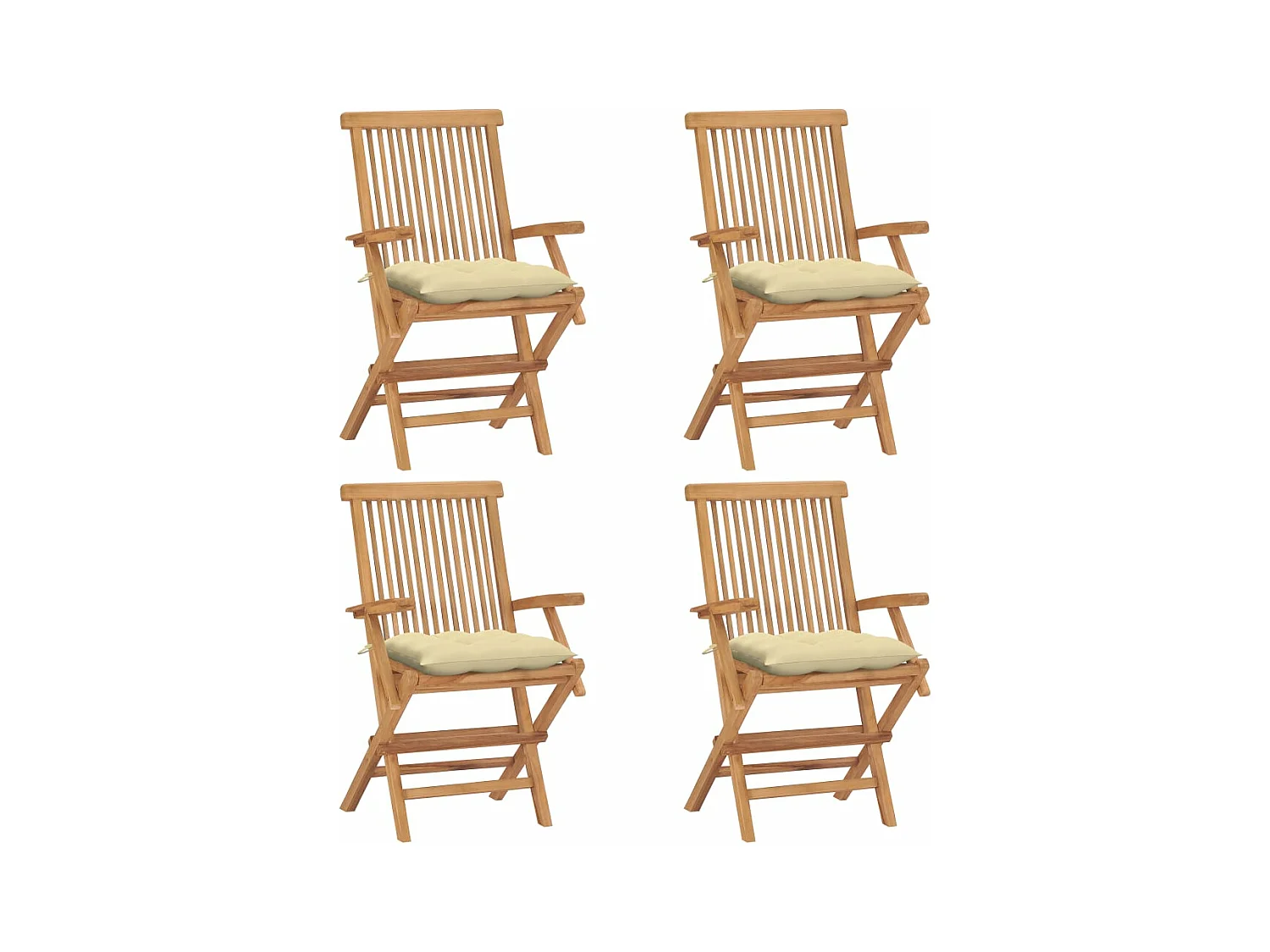 Chaises de jardin et coussins blanc crème lot de 4 Teck massif