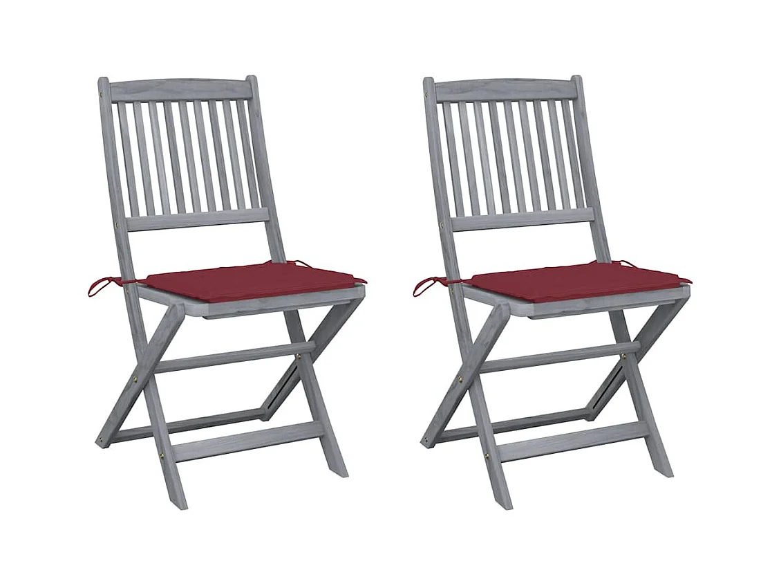 Chaises pliables d'extérieur lot de 2 et coussins Bois d'acacia