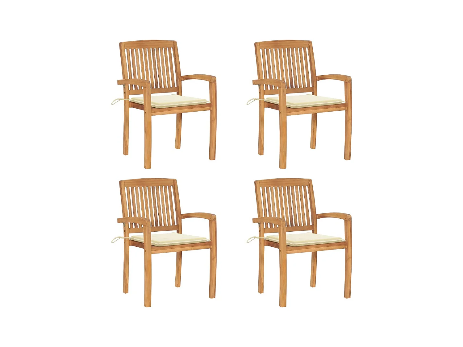 Chaises de jardin empilables avec coussins lot de 4 Teck solide