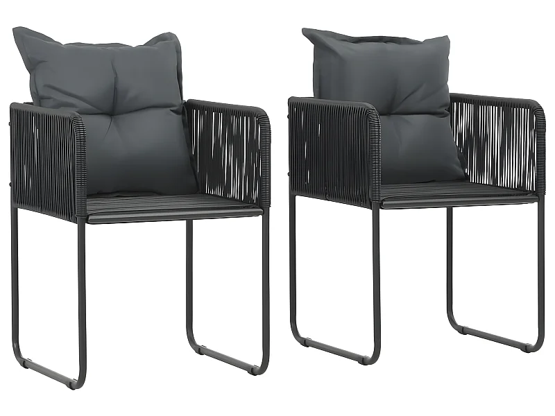 Tuinstoelen 2 st met kussens poly rattan zwart