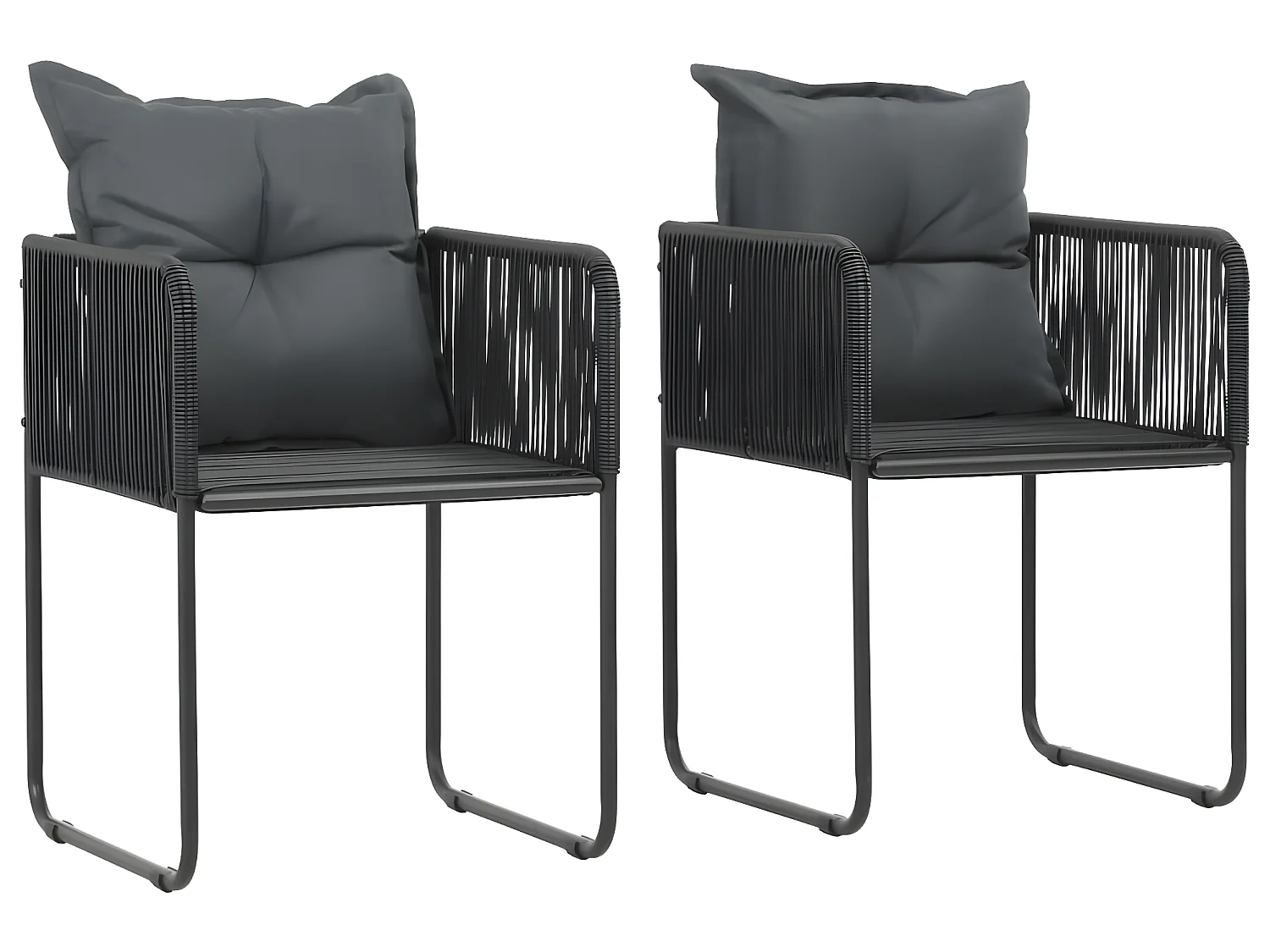 Tuinstoelen 2 st met kussens poly rattan zwart