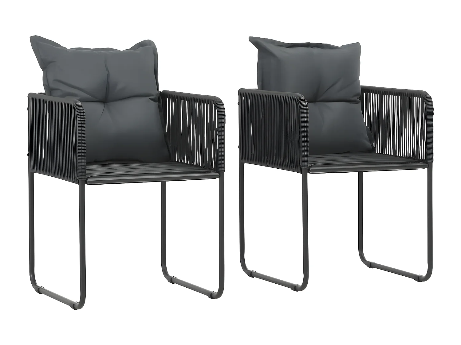 Chaises d'extérieur lot de 2 avec oreillers Résine tressée Noir