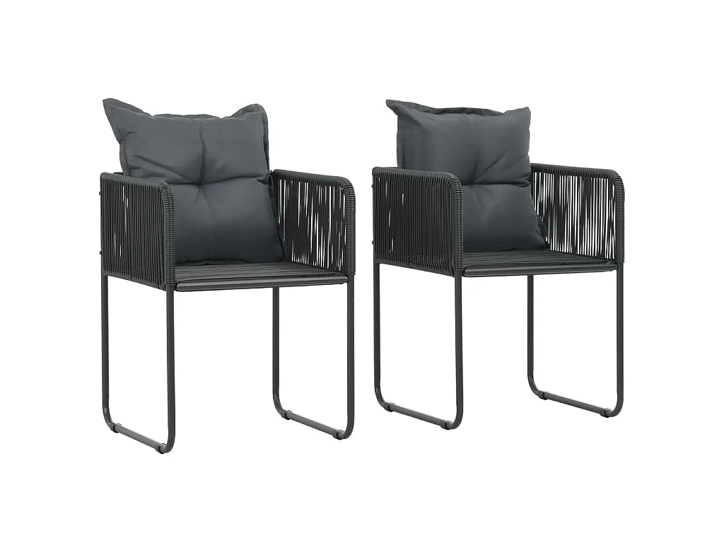 Sedie da Esterno 2 pz con Cuscini in Polyrattan Nere