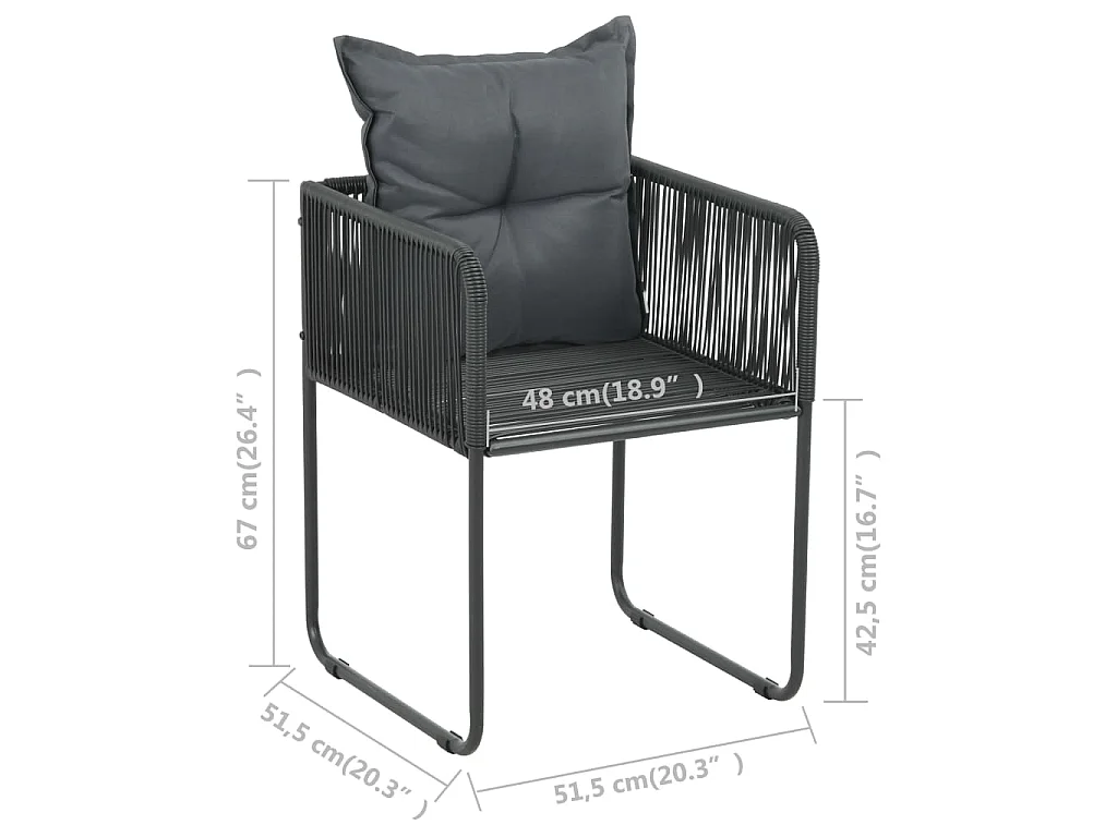 Sedie da Esterno 2 pz con Cuscini in Polyrattan Nere