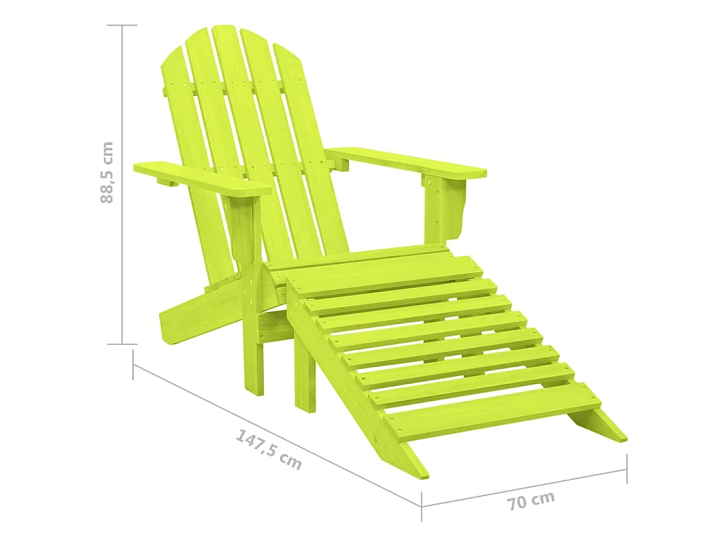 Chaise de jardin Adirondack avec pouf bois de sapin solide vert