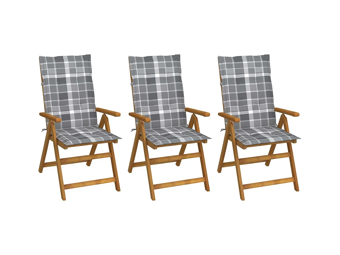 Chaises pliables de jardin lot de 3 avec coussins Bois d'acacia