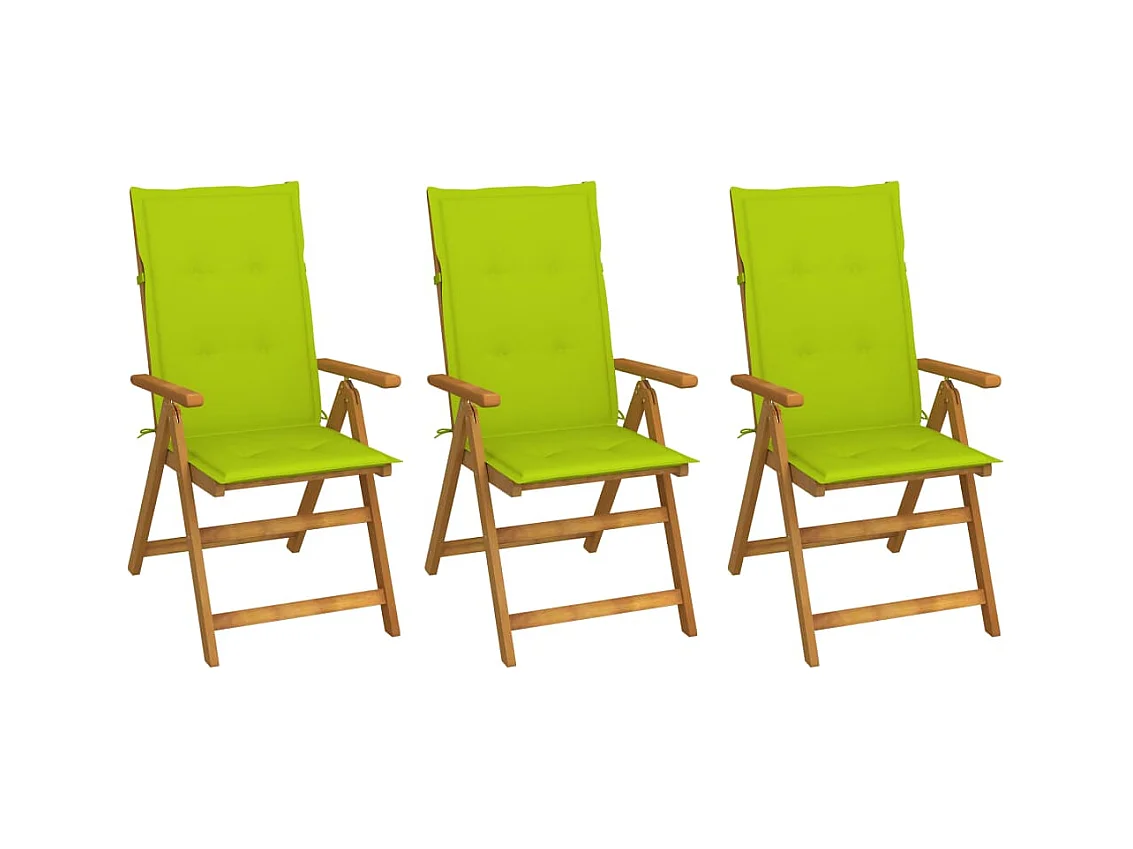 Chaises pliables de jardin lot de 3 avec coussins Bois d'acacia