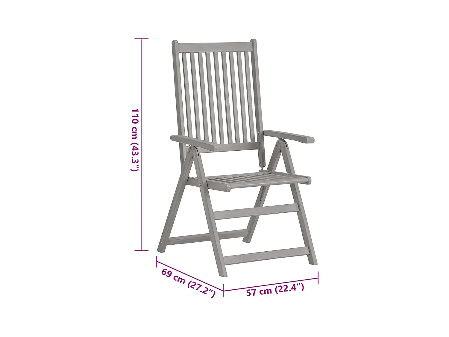 Chaises inclinables de jardin lot de 2 et coussins Bois acacia