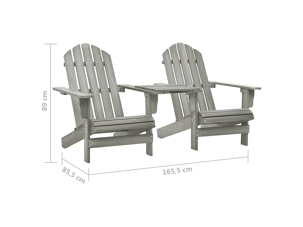 Cadeiras jardim Adirondack + mesa centro madeira abeto cinza
