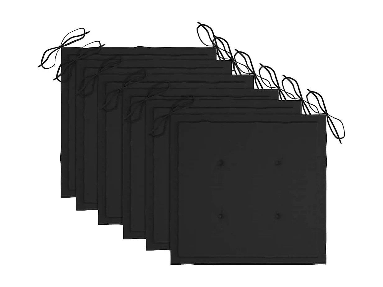 Chaises de jardin et coussins noir lot de 6 Bois de teck massif